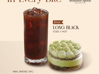 Promo Monsieur Spoon Harpelnas free Long Black berlaku 4-6 September 2025 dengan pembelian Matcha Spoon Tiramisu