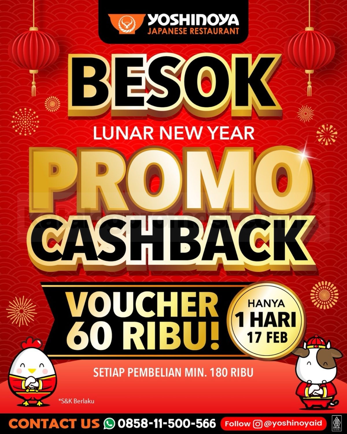 Promo Yoshinoya Lunar New Year Cashback Rp. 60.000 Promo Yoshinoya Lunar New Year Cashback Rp. 60.000 minimal belanja Rp. 180.000
