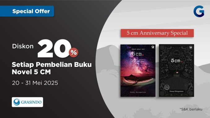 Novel 5 CM Anniversary Special di Gramedia.com Diskon 20%