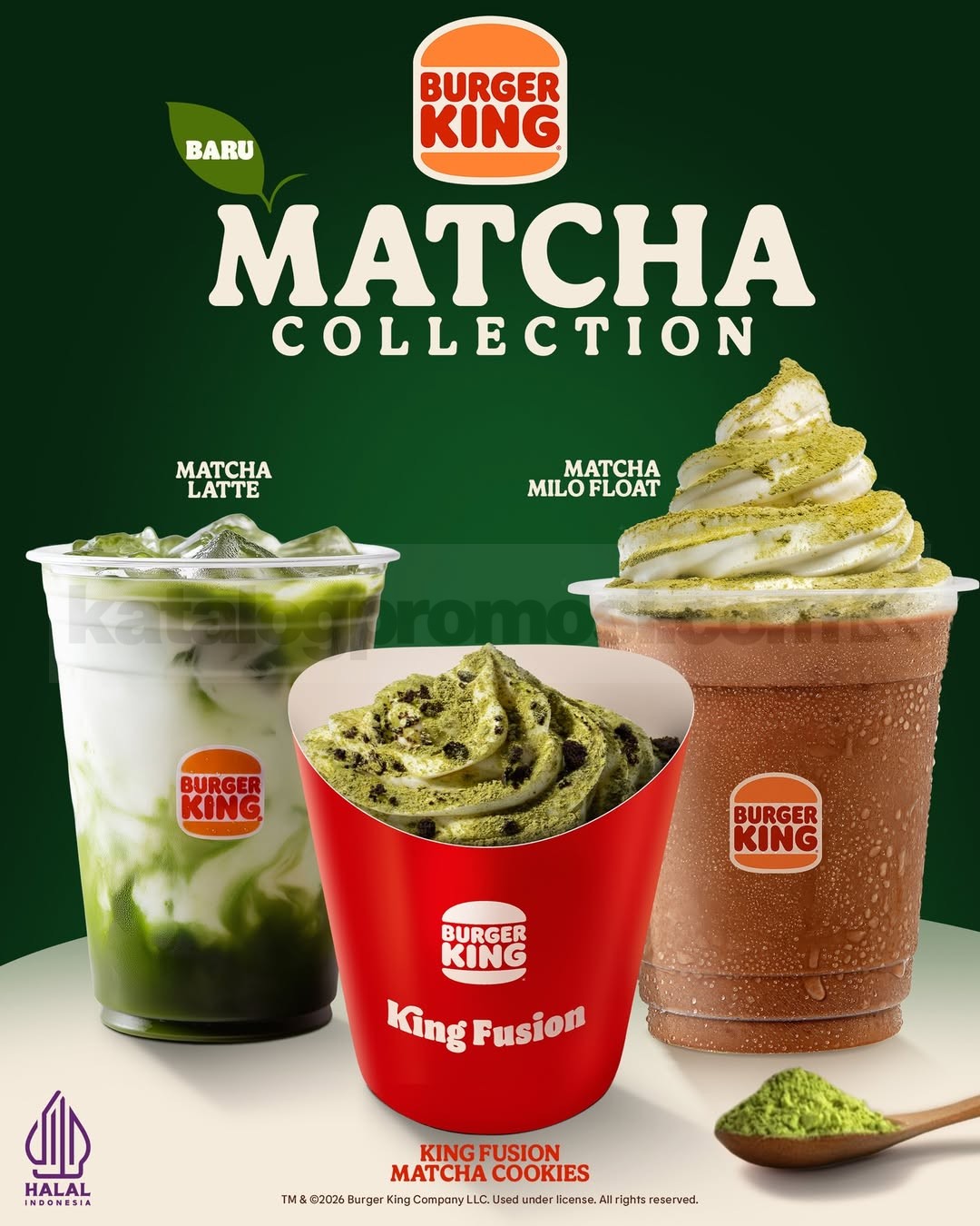 Promo Burger King NEW! Matcha Collection Promo Burger King NEW! Matcha Collection dengan Matcha Latte, King Fusion Matcha Cookies dan Matcha Milo Float