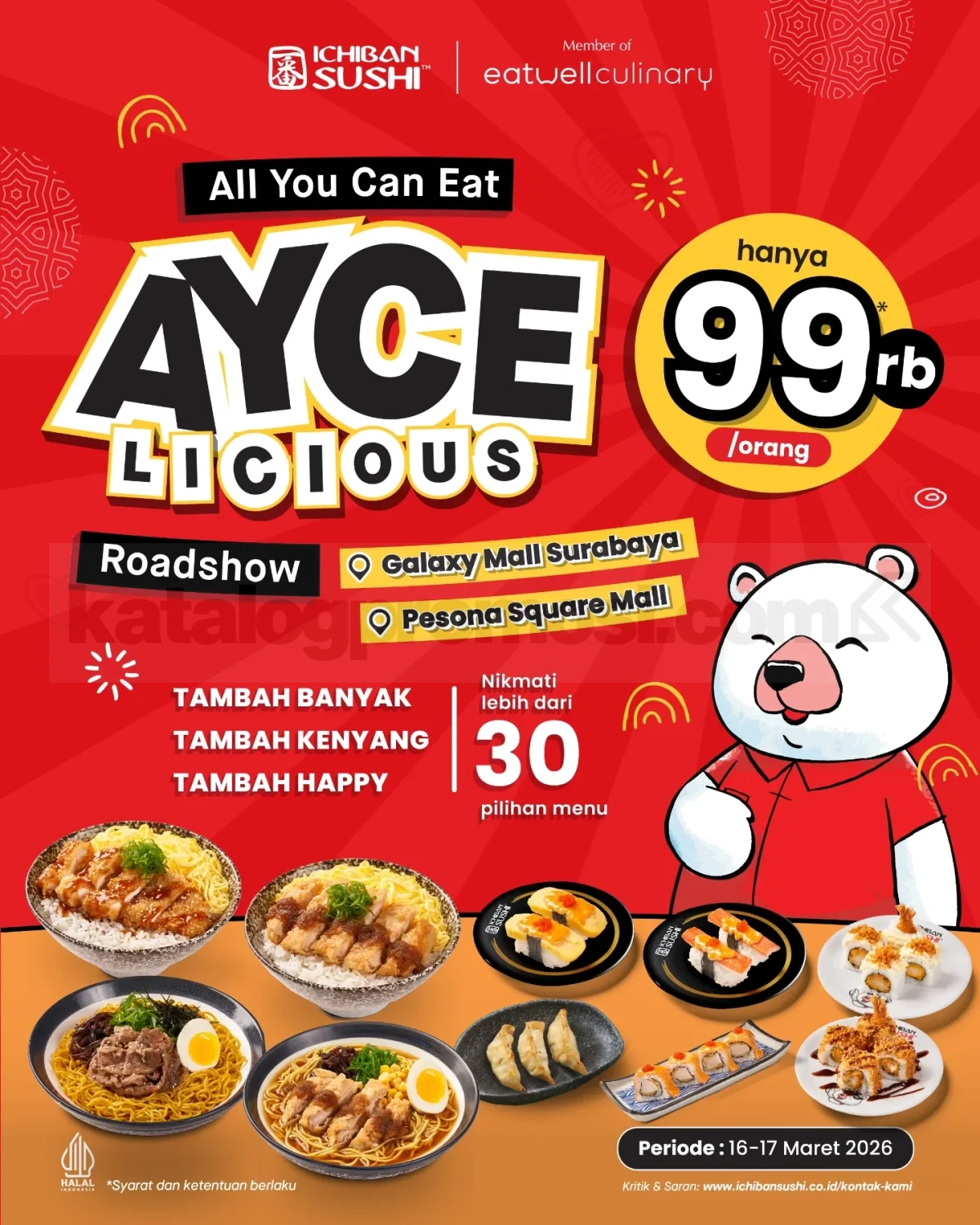 Promo Ichiban Sushi All You Can Eat Rp. 99.000 Promo Ichiban Sushi All You Can Eat Rp. 99.000 di Galaxy Mall Surabaya dan Pesona Square Mall periode 16 – 17 Maret 2026