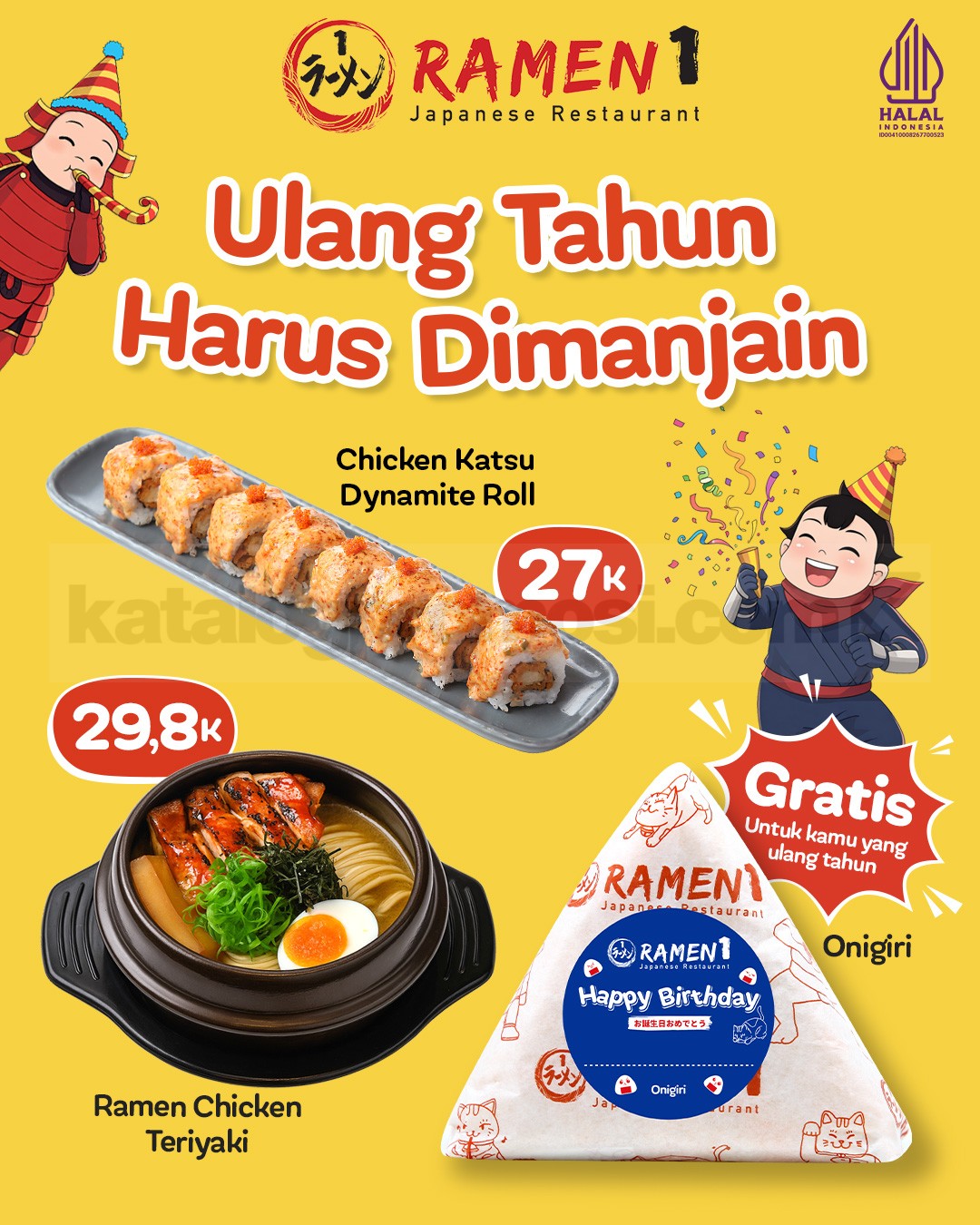 Promo Ramen 1 Birthday Treats Gratis Onigiri Promo Ramen 1 Birthday Treats Gratis Onigiri bonus ulang tahun dengan mekanisme follow dan posting IG