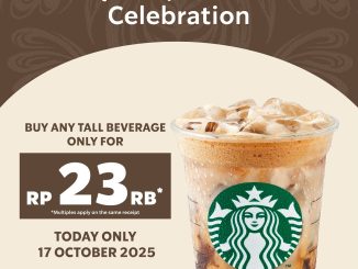 Promo STARBUCKS Minuman Tall Rp. 23.000 Spesial Rekor MURI berlaku 17 Oktober 2025 di seluruh gerai Starbucks Indonesia.