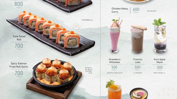 Promo SUSHI HIRO Hiro Club Member Rewards mulai 300 poin untuk menu favorit seperti Chawan Mushi, Roll, dan Milkshake.
