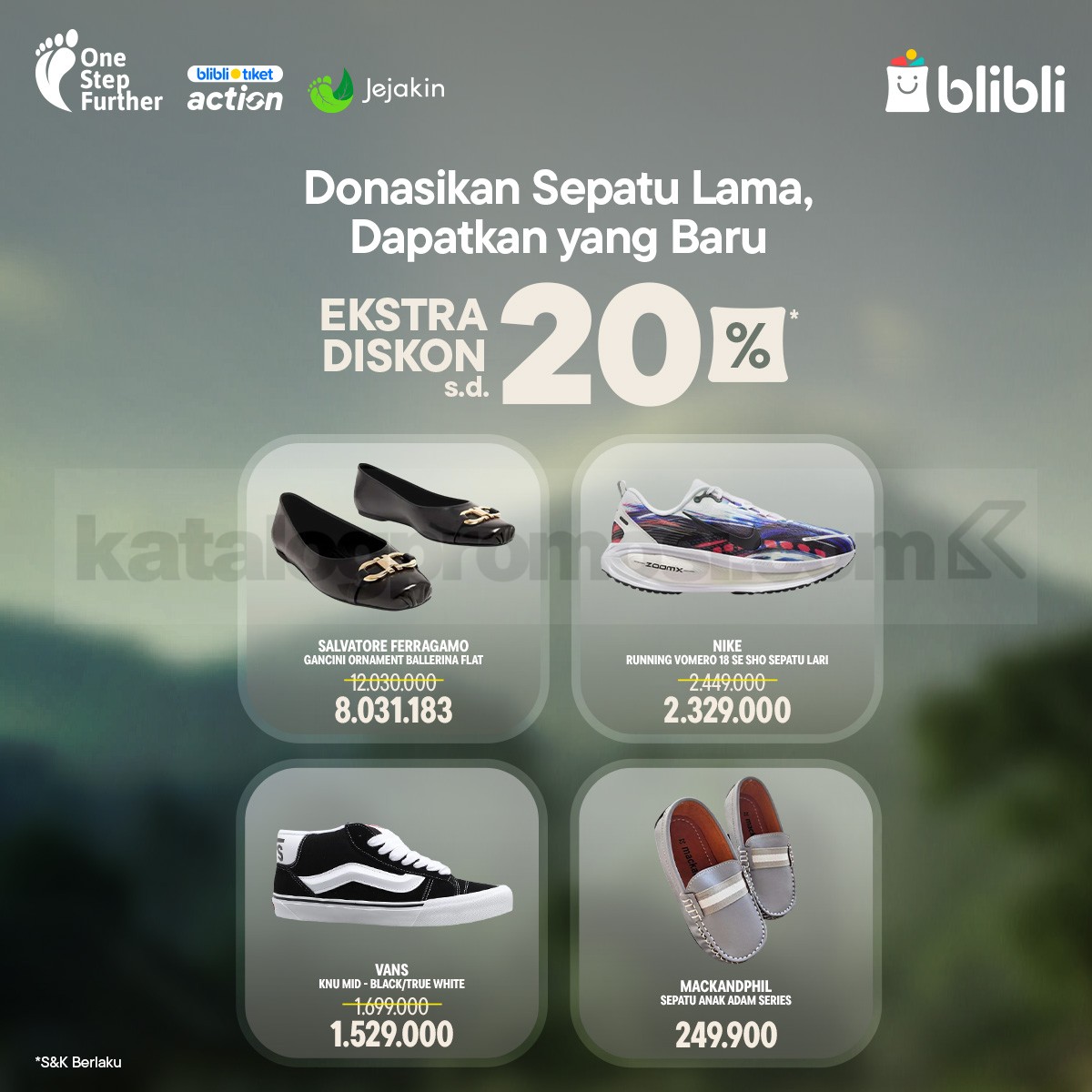 Promo Blibli - Donasikan Sepatu Lama dapatkan yang Baru Ekstra Diskon hingga 20% 
