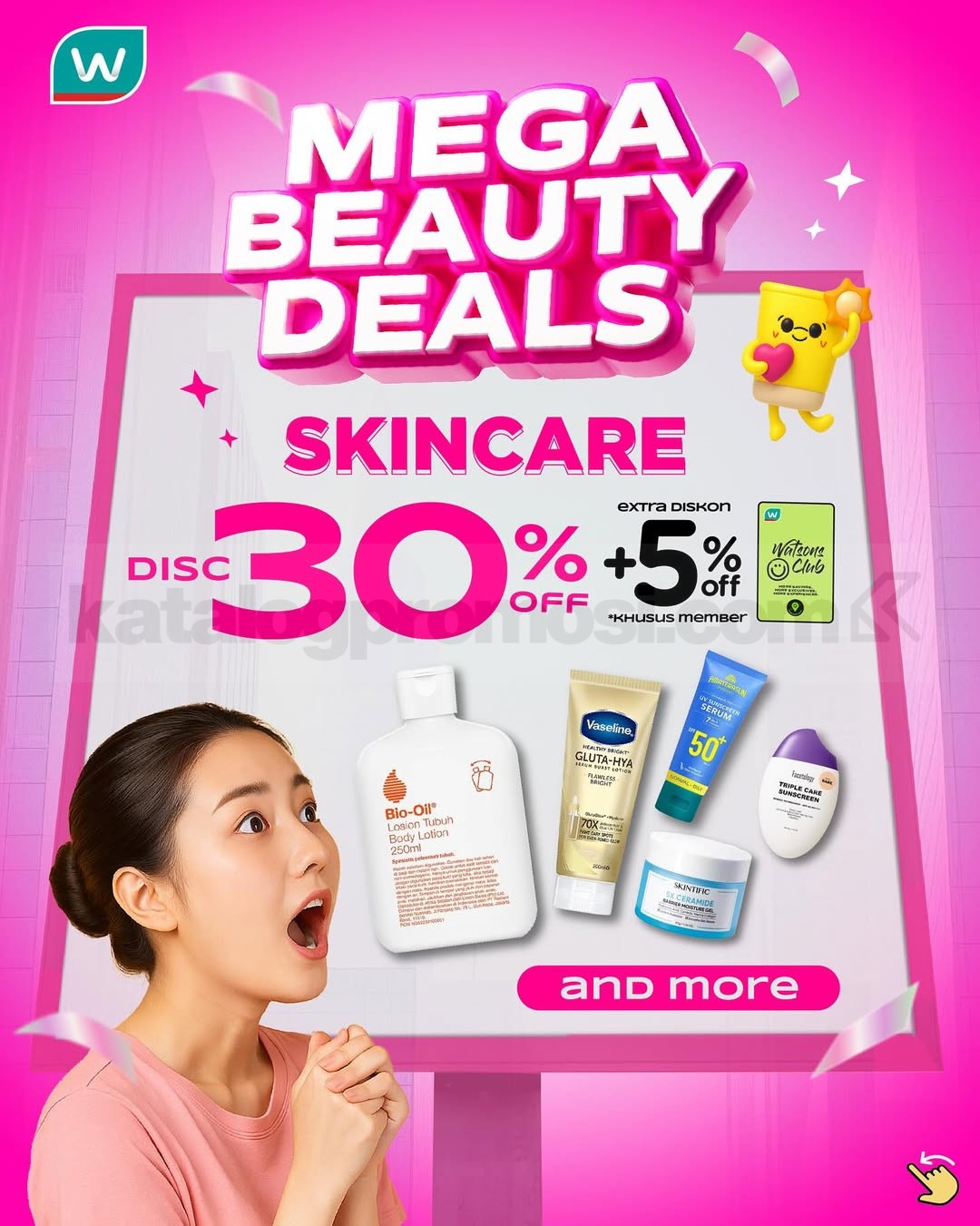 Promo Watsons MEGA BEAUTY DEALS! Skincare Diskon 30% + 5%