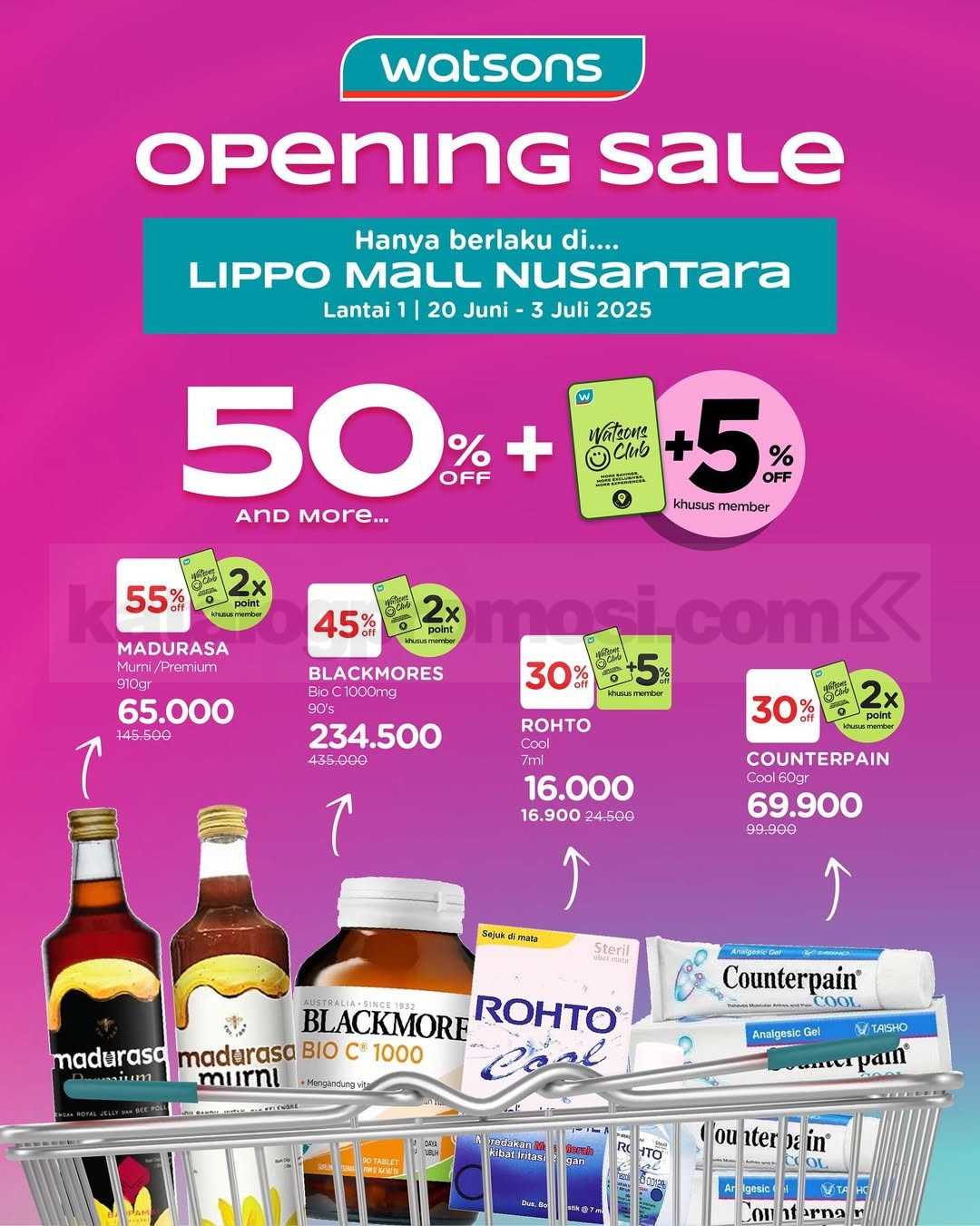 Watsons OPENING SALE! Diskon hingga 50% + 5% untuk Produk Kesehatan