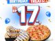 Promo Domino's Pizza Birthday Treats Medium Pizza ke-2 hanya 17 Rupiah!