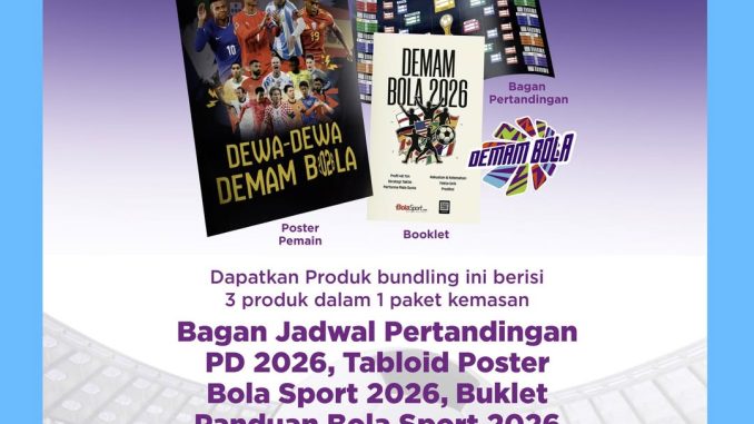 Promo Gramedia Pre-Order Demam Bola 2026 Rp. 75.000 bundle poster dan booklet sepak bola