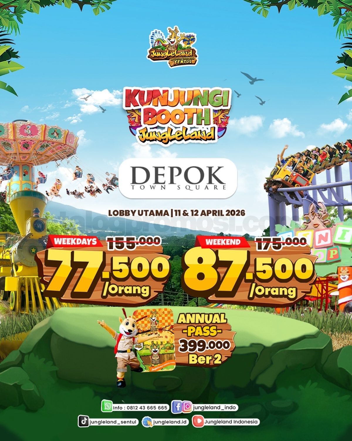 Promo JungleLand Booth Depok Tiket mulai Rp. 77.500 Promo JungleLand Booth Depok tiket mulai Rp. 77.500 untuk weekday dan weekend