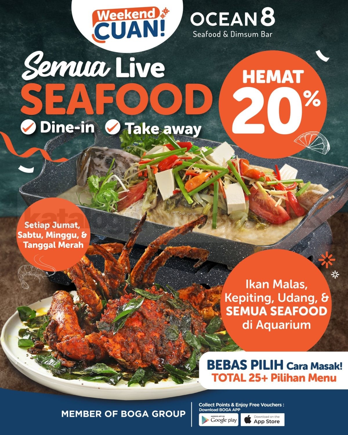 Promo OCEAN 8 Weekend Cuan Diskon 20% Live Seafood Promo OCEAN 8 Weekend Cuan diskon 20% live seafood di Ocean 8 Lippo Mall Puri