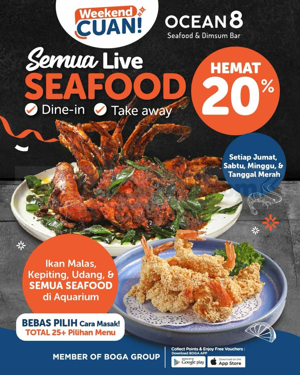 Promo Ocean 8 Weekend CUAN Seafood Diskon 20% Promo Ocean 8 Weekend CUAN Seafood diskon 20% untuk semua live seafood di Lippo Mall Puri