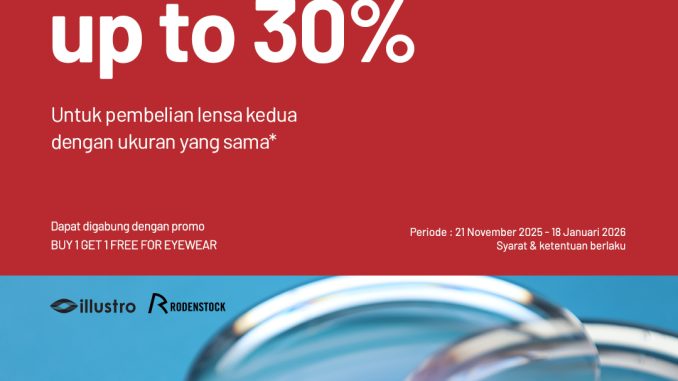 Promo Optik Melawai diskon hingga 30% untuk lensa kedua dengan ukuran sama, berlaku 21 Nov 2025 - 18 Jan 2026