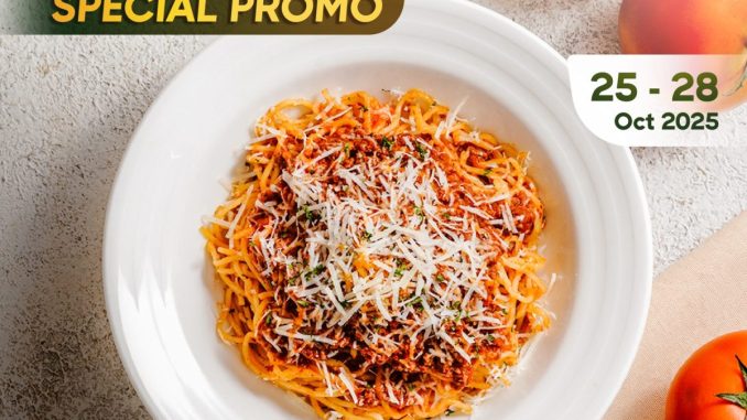 Promo Popolamama World Pasta Day diskon 25% semua menu pasta berlaku 25–28 Oktober 2025 di seluruh outlet Popolamama