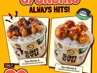 Promo San Gyu Gyu-Nomis Rice Bowl Rp. 30.000 dengan ayam crispy dan pilihan saus teriyaki serta hickory