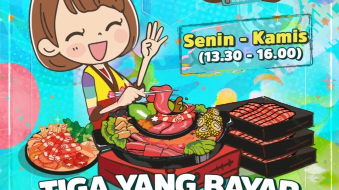 Promo Sogogi Shabu & Grill makan bertiga gratis orang ke-4 berlaku tanggal 7 - 24 Juli 2025 di Jabodetabek, Medan, Bukittinggi, Padang, dan Surabaya