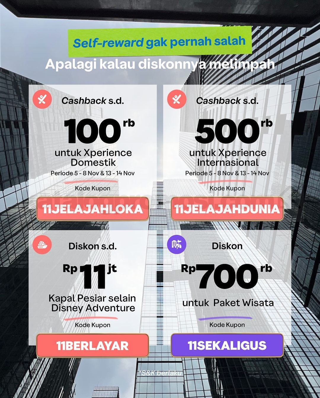 Promo Traveloka 11.11 Super Sale Tiket mulai Rp. 300.000 Promo Traveloka 11.11 Super Sale Tiket mulai Rp. 300.000 3