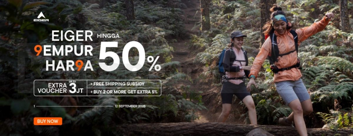 Promo Eiger 9empur Har9a Diskon hingga 50% + Extra Voucher dan Free Shipping