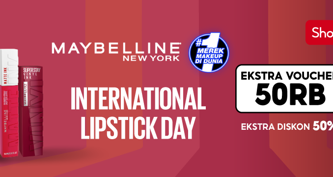 Promo Maybelline di Shopee Mall Ekstra Voucher 50K + GRATIS LIPSTICK!