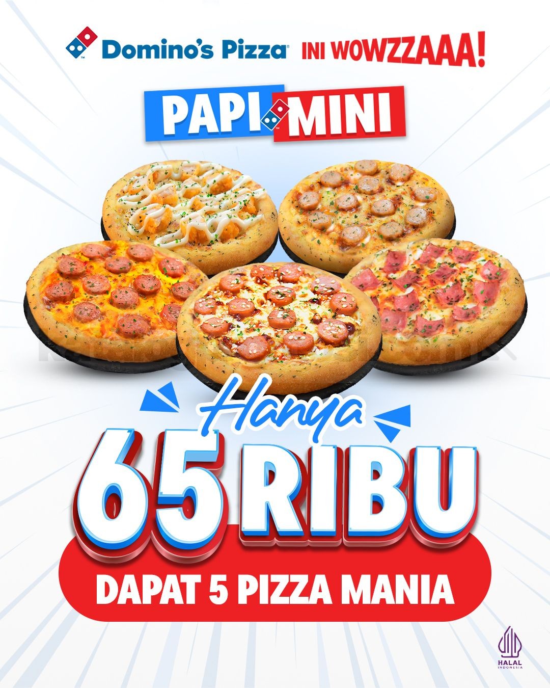 Promo Domino's Pizza Papi Mini 5 Pizza Mania cuma Rp. 65RB Promo Domino's Pizza Papi Mini 5 Pizza Mania cuma Rp. 65RB