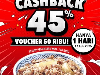 Promo Yoshinoya Merdeka Cashback 45% Voucher Rp50.000* 1