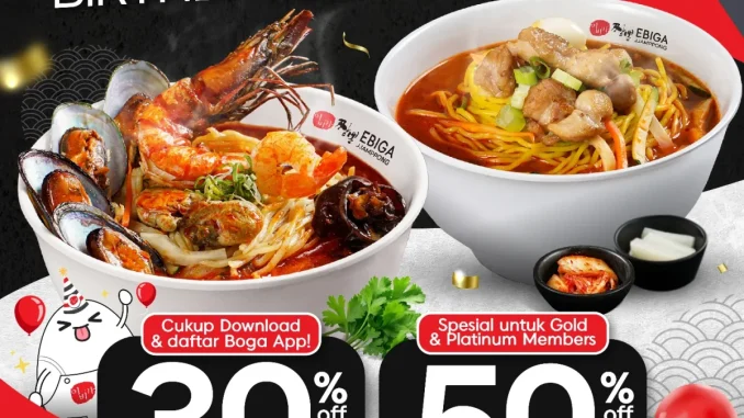 Promo EBIGA December Birthday Deals diskon sampai 50% untuk semua menu dengan verifikasi ulang tahun melalui Boga App.
