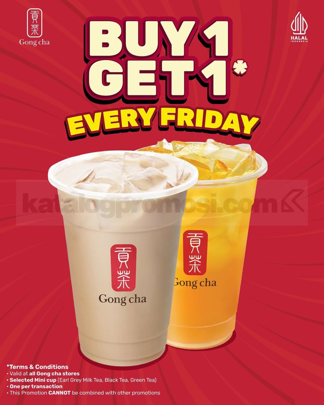 Promo Gong Cha Buy 1 Get 1 Mini Cup Promo Gong Cha Buy 1 Get 1 Mini Cup setiap hari Jumat di seluruh outlet