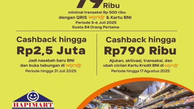 Promo Hapimart HUT BNI 79 Paket Kebutuhan Pokok Rp79.000 berlaku 5-6 Juli 2025 Taman Palem