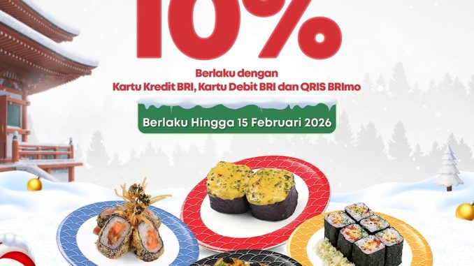 Promo Tom Sushi Pekanbaru BRI Diskon 10% untuk pembayaran kartu dan QRIS BRImo