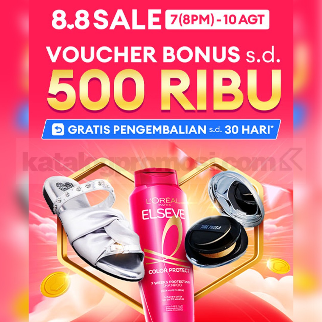 Lazada 8.8 SALE! Voucher Bonus hingga 500K + Gratis Pengembalian 