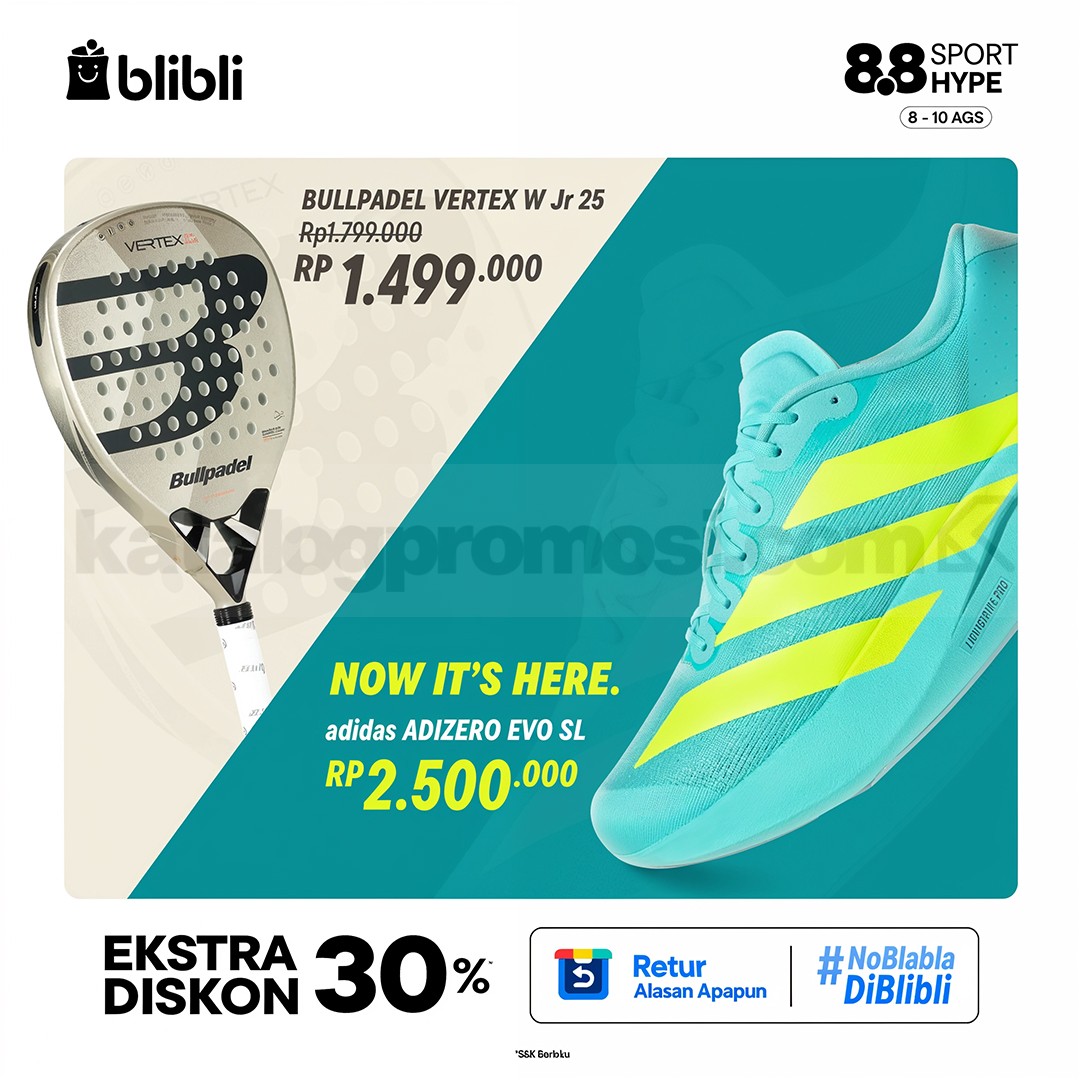 Promo 8.8 Sport Hype Blibli Diskon hingga 80% + Ekstra Diskon 30% 