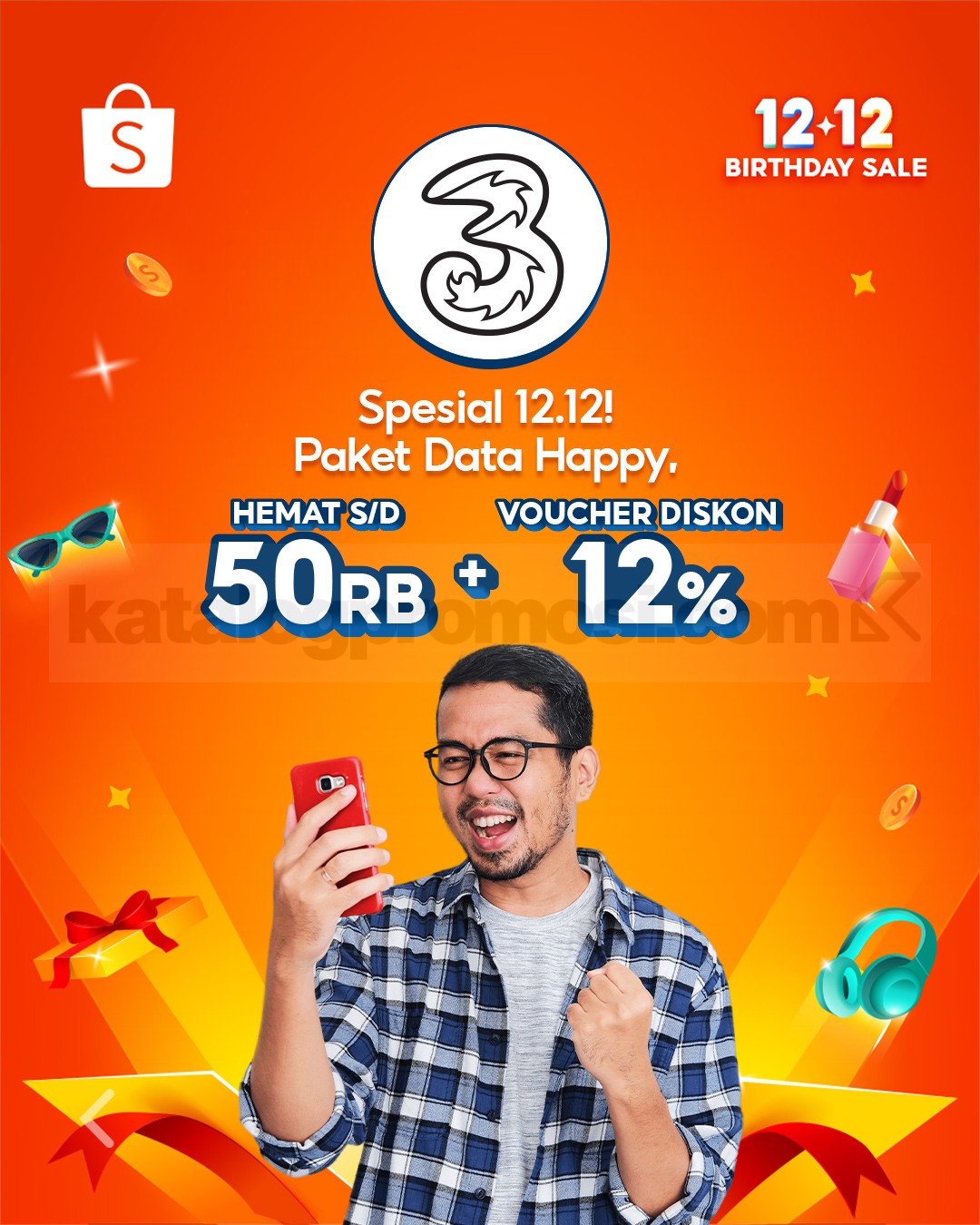 Promo Happy Tri di Shopee 12.12! Hemat 50K + Voucher 12% 