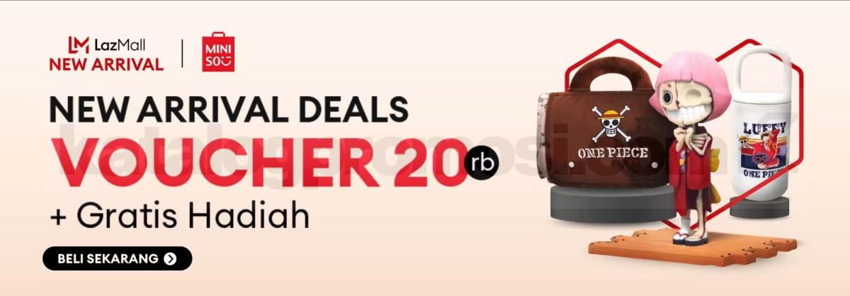 Promo Miniso Lazada Koleksi One Piece Hadir dan Voucher 20K + Gratis Hadiah