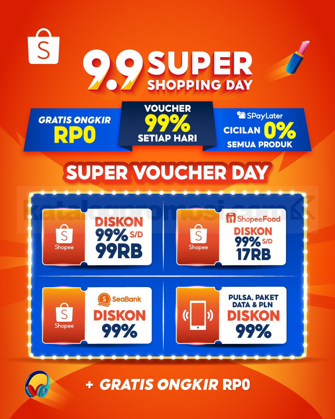 Promo Super Voucher Day di Shopee 9.9 Super Shopping Day - DISKON 99%