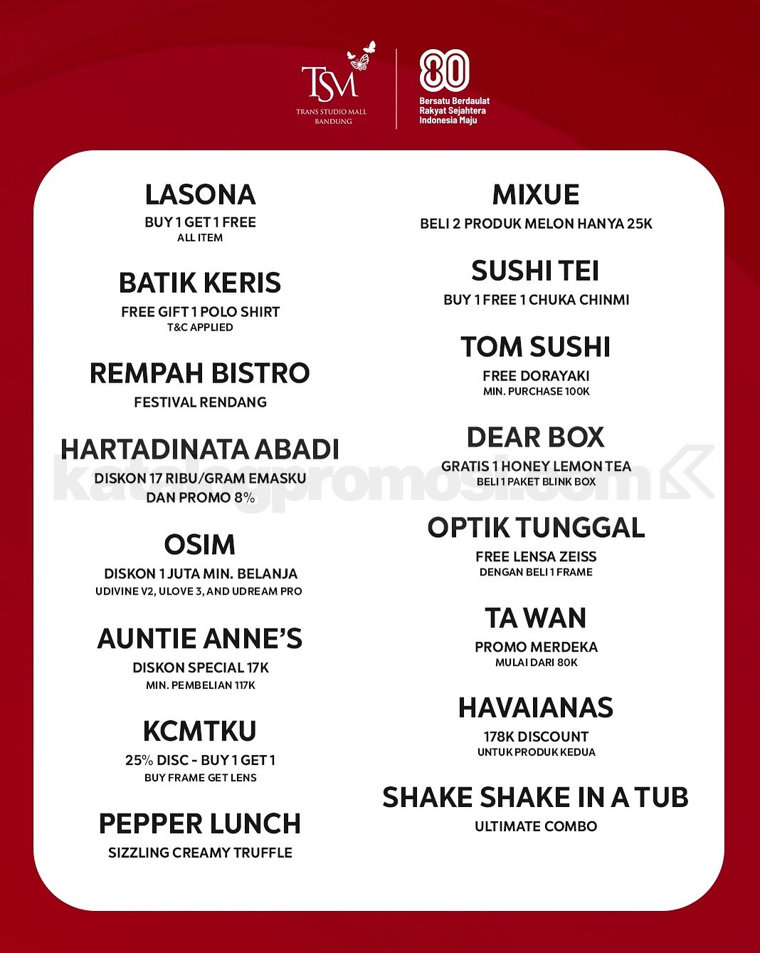 Promo TSM Bandung Indonesia Shopping Festival Diskon hingga 80%