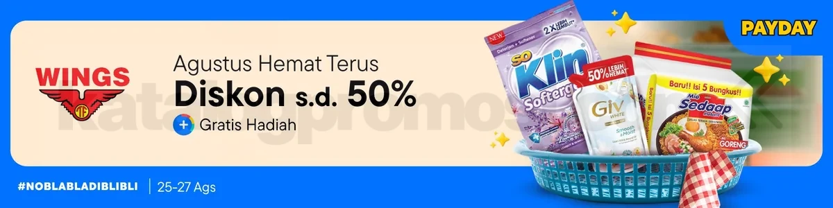 Promo WINGS di Blibli Payday Diskon hingga 50% + Gratis Hadiah 