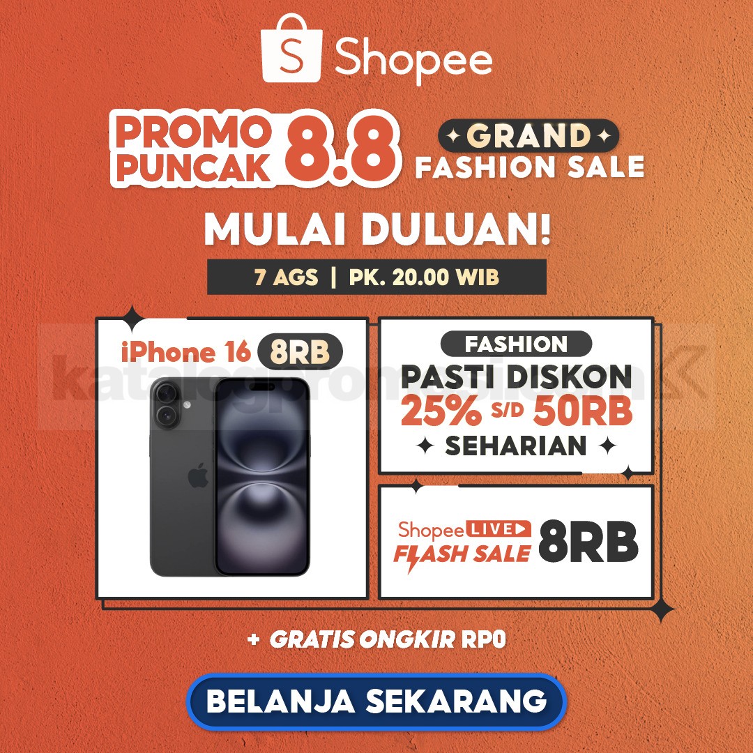 Shopee Promo Puncak 8.8 iPhone 16 CUMA 8K dan LIVE FLASH SALE 8K! 1