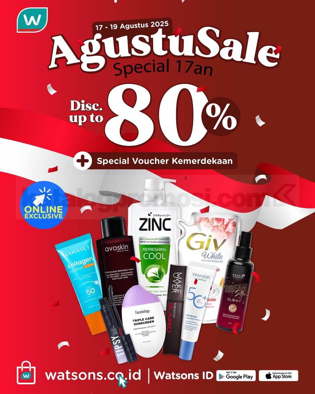 Watsons AgustuSale Diskon hingga 80% + Voucher Spesial Kemerdekaan 