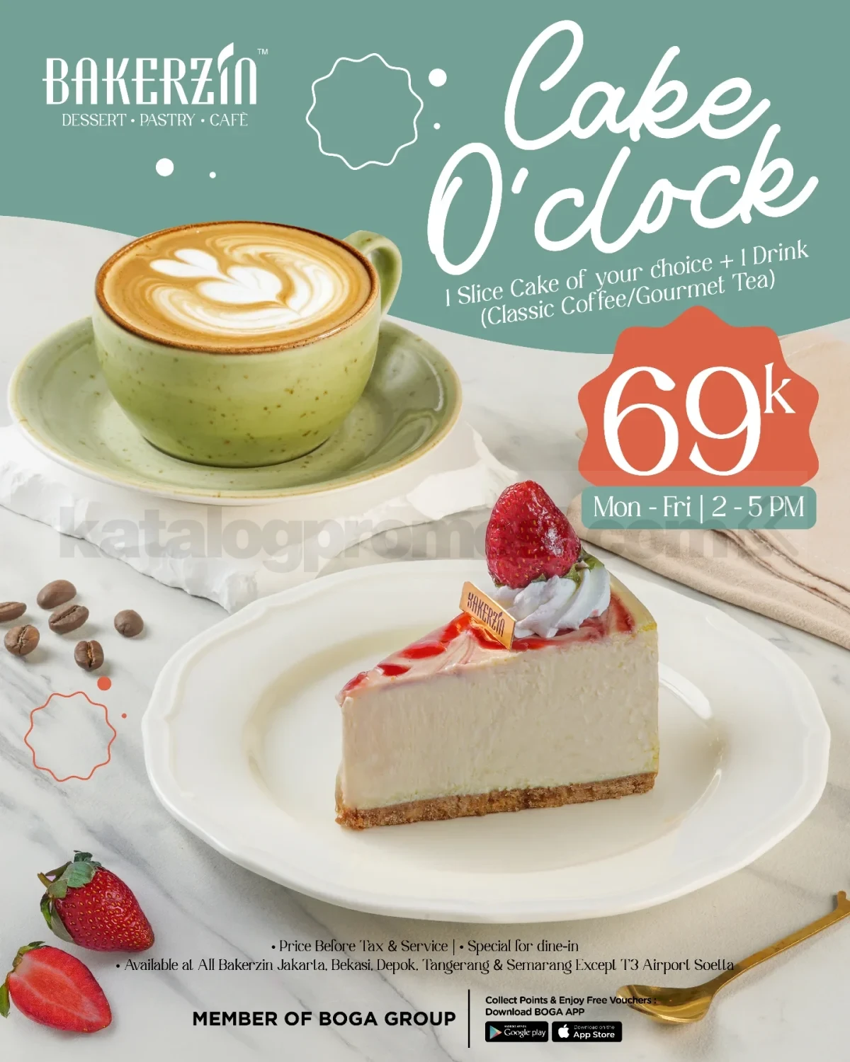 Promo Bakerzin Cake O’Clock 1 Slice Cake + Minuman Rp69.000 Promo Bakerzin Cake O’Clock 1 slice cake dan minuman harga Rp.69.000