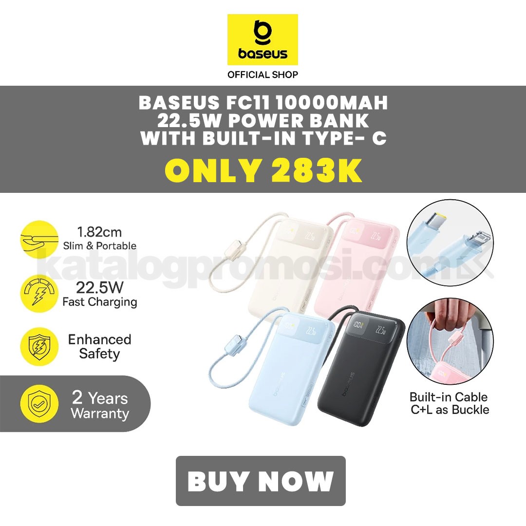 Promo Baseus FC11 10000mAh Power Bank Rp. 283.000 Promo Baseus FC11 10000mAh Power Bank Rp. 283.000 dengan kabel built-in dan fast charging 22.5W