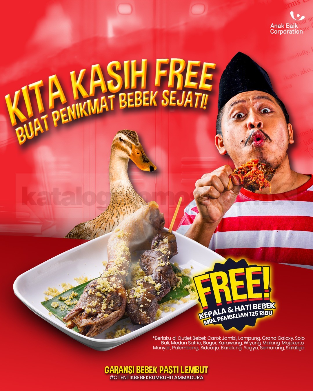 Promo Bebek Carok Gratis Kepala atau Hati Bebek Promo Bebek Carok Gratis Kepala atau Hati Bebek belanja Rp. 125ribu dengan bonus lauk bernutrisi