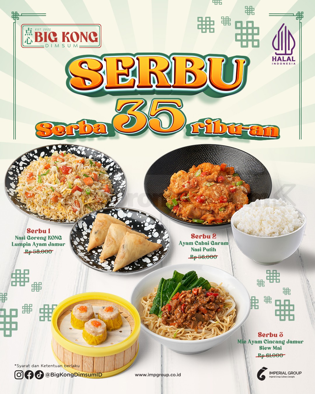 Promo Big Kong Dimsum SERBU Serba Rp. 35.000 Promo Big Kong Dimsum SERBU menu spesial Rp.35.000++ berlaku 1–30 November 2025 di seluruh outlet