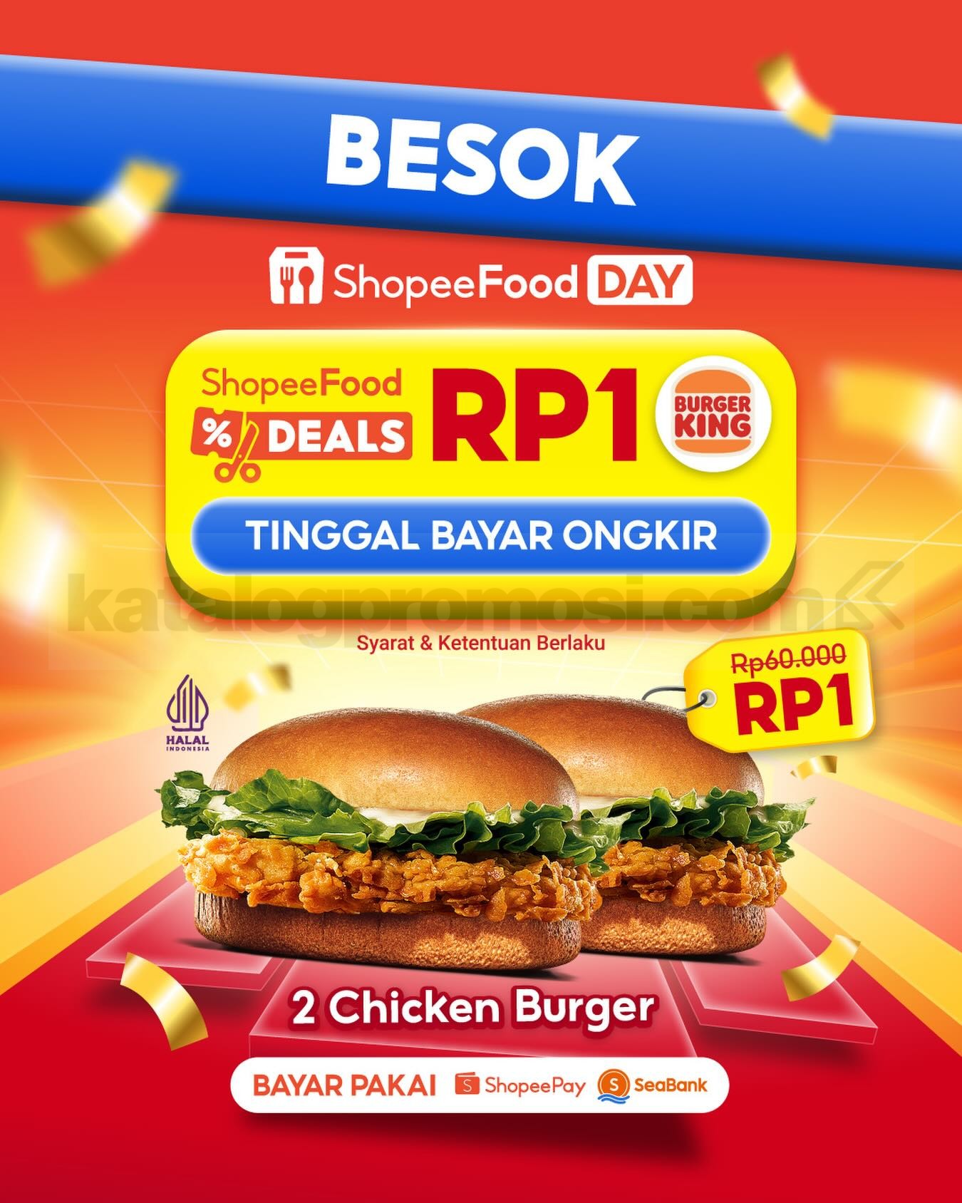 Promo BURGER KING ShopeeFood 2 Chicken Burger Rp. 1,- Promo BURGER KING ShopeeFood 2 Chicken Burger Rp. 1 tanggal 19 Desember 2025