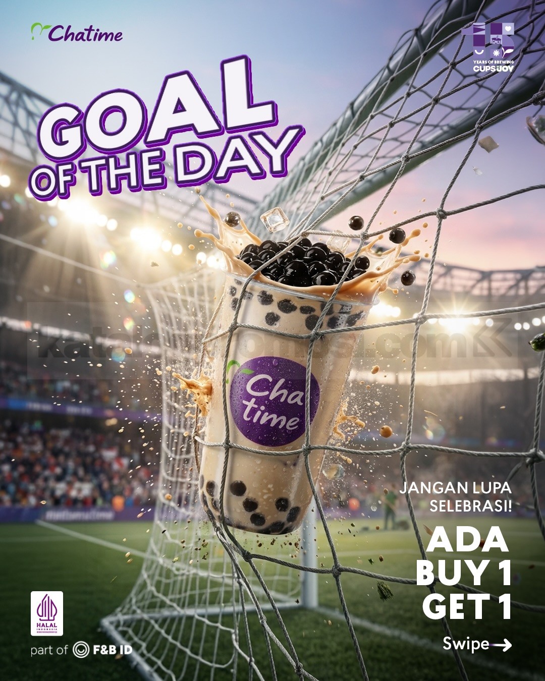 Promo Chatime Buy 1 Get 1 Free Pure Cocoa Promo Chatime Buy 1 Get 1 Free Pure Cocoa dengan pembelian 1 Chatime Large semua varian plus topping.