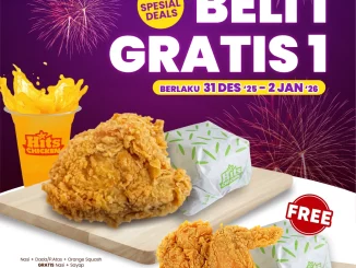 Promo Hits Chicken Tahun Baru Beli 1 Gratis 1 mulai Rp. 26.500 periode 31 Desember 2025 – 2 Januari 2026