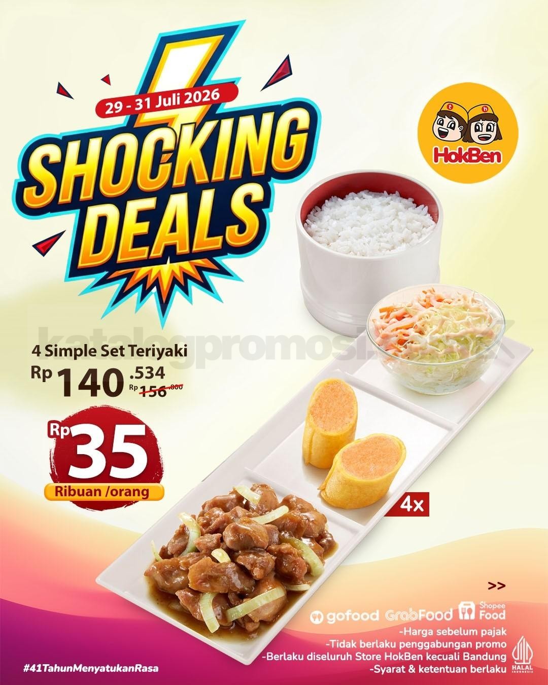 Promo HokBen Shocking Deals Menu Favorit Mulai Rp. 22 Ribuan Promo HokBen Shocking Deals Menu Favorit Mulai Rp. 22 Ribuan untuk paket hemat melalui GoFood, GrabFood, dan ShopeeFood.