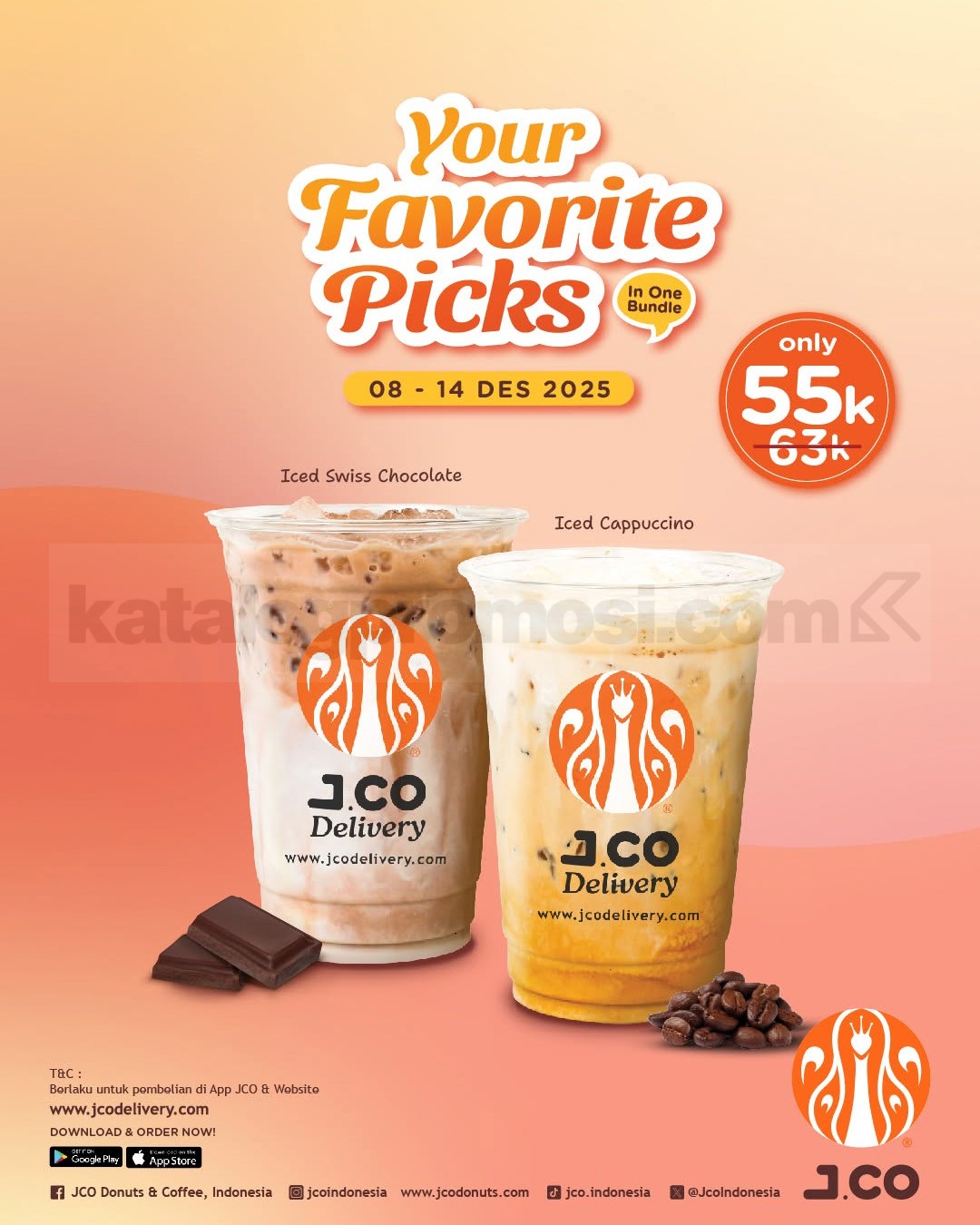 Promo JCO Beli 2 Minuman Rp. 55.000 Promo JCO Beli 2 Minuman Rp. 55 ribu berlaku 8–14 Desember 2025 via JCO App dan Website Delivery.