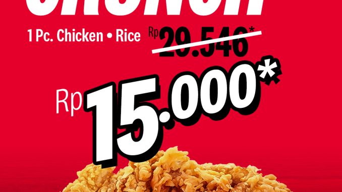 Promo KFC Midweek Crunch 1 pc chicken + rice Rp15.000 setiap Rabu eksklusif via aplikasi KFCKU