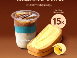 Promo Kopi Konnichiwa The Classic Roti Sirir Mentega Gula Rp. 15.000 tersedia di outlet tertentu dengan varian topping manis.