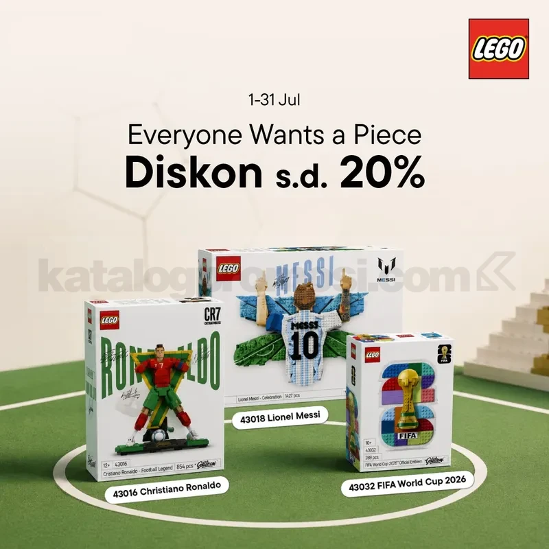 Promo LEGO Blibli Koleksi Sepak Bola Diskon hingga 20% Promo LEGO Blibli Koleksi Sepak Bola Diskon hingga 20% untuk LEGO Lionel Messi, Cristiano Ronaldo, dan FIFA World Cup 2026.